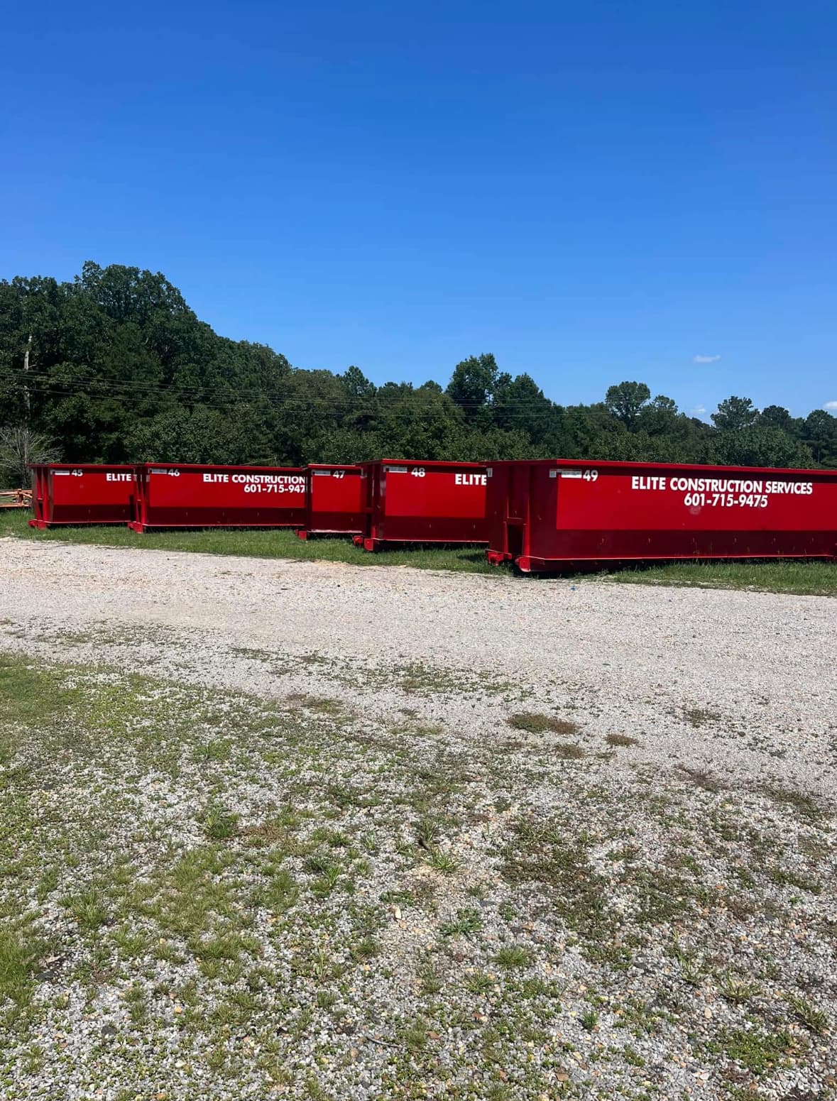 Elite Construction Services roll-off dumpsters ready for rental